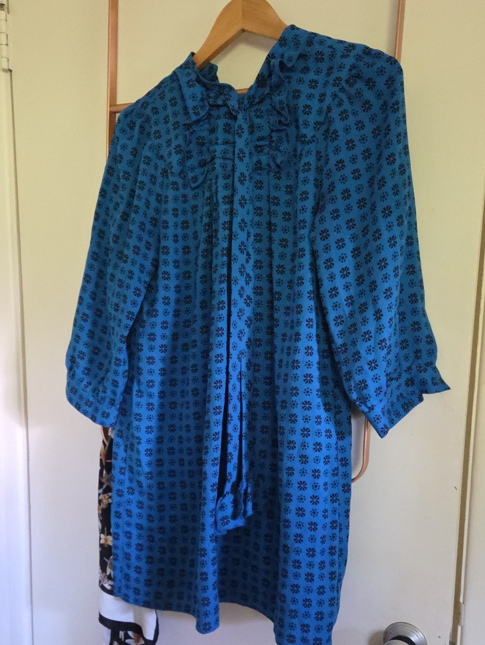 Anna Sui Blue Floral Tie-Neck Women’s Dress